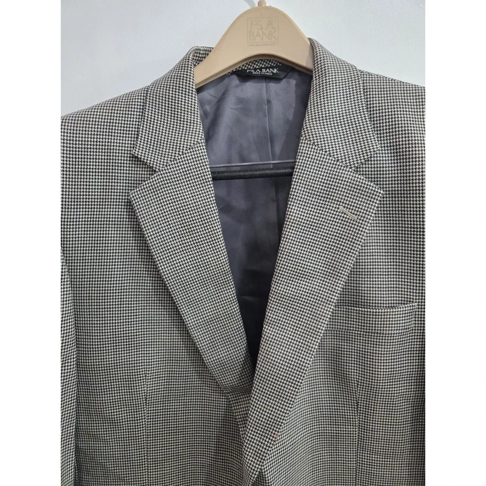 Jos A Bank Sport Coat Blazer Wool Mens‎ 44R Gray Windowpane Check Suit Jacket
